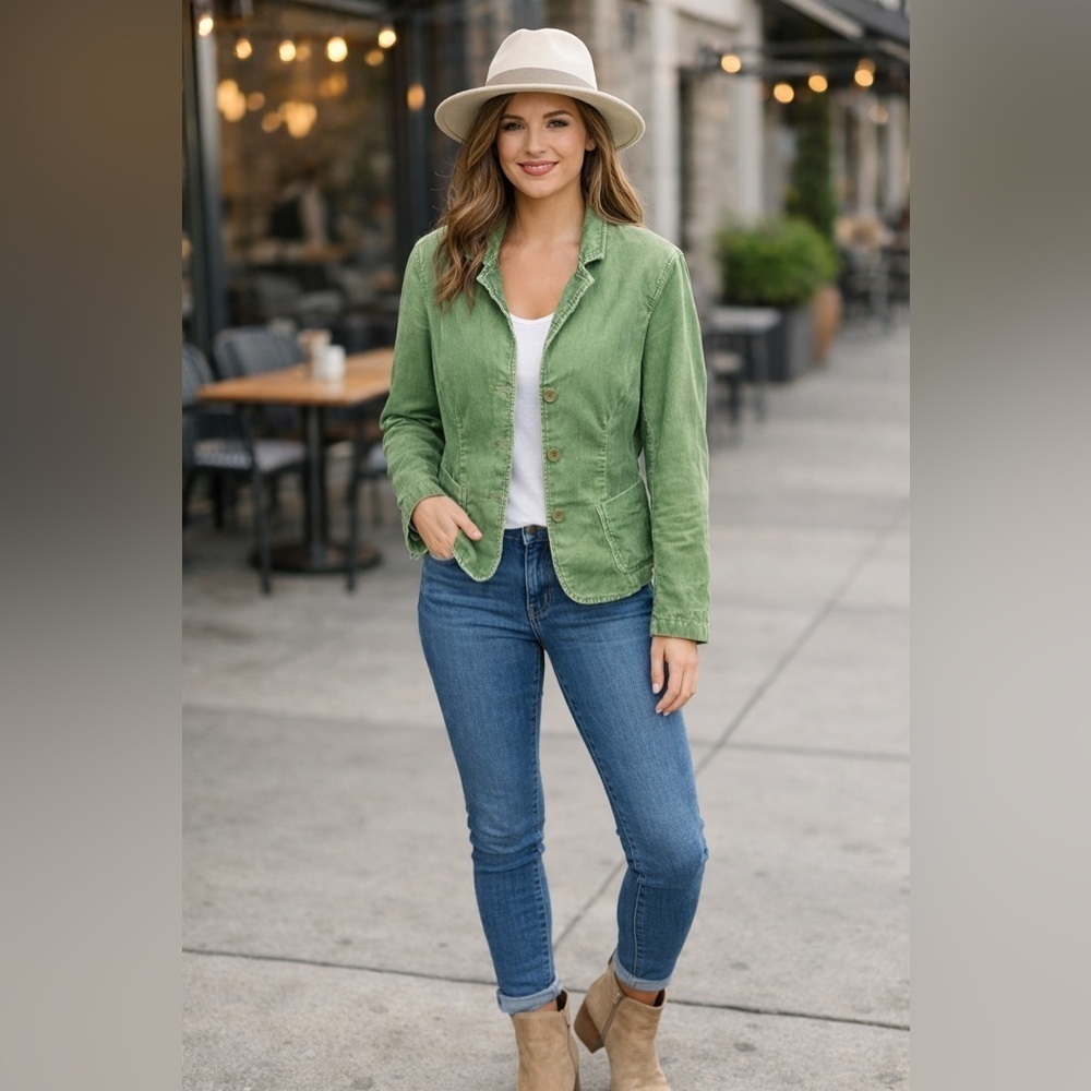 VTG J.Crew Green Choudhry Cotton Blazer Jacket Women’s Size PS Made in Macau - Picture 3 of 14